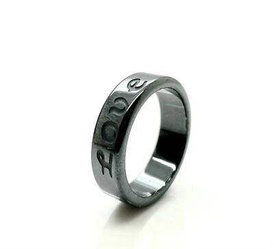 Anillo básico de hematita real no magnético grabado Love para hombre mujer R42 Foto 1 de 3