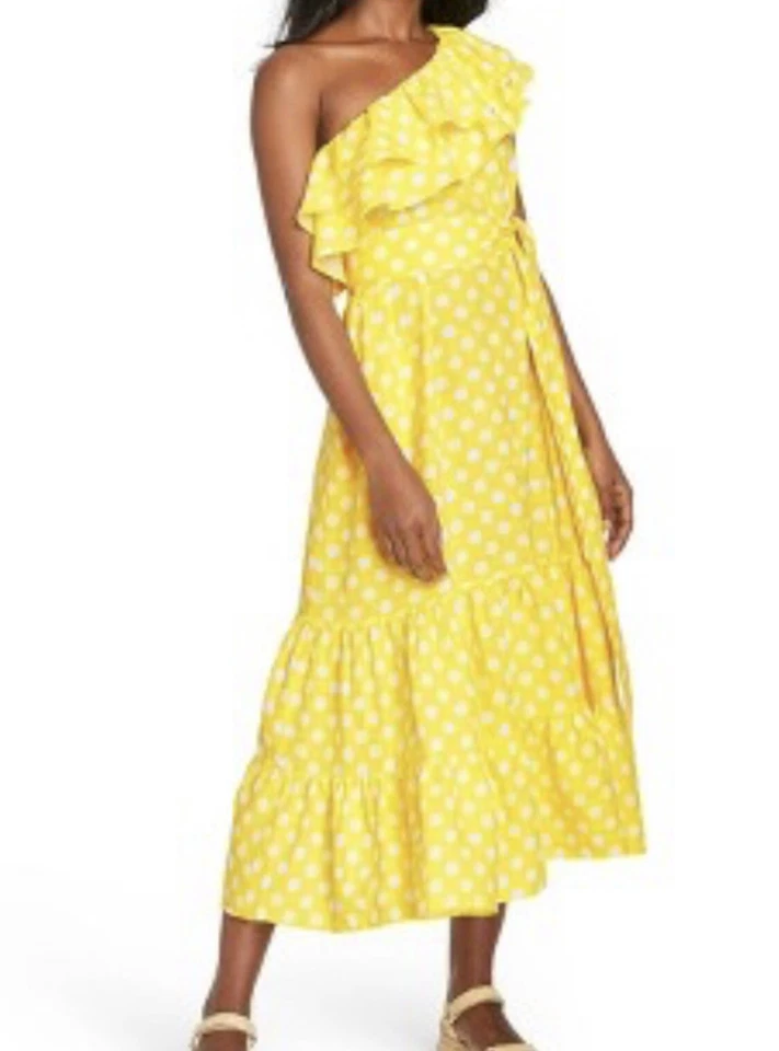 Lisa Marie Fernandez Target Polka Dot One Shoulder Dress Yellow White Size 1x