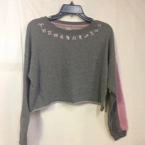 Will Call Women's Long Sleeve Zodiac Signs Cropped Sweatshirt Top - Gray Size S - Picture 1 of 4