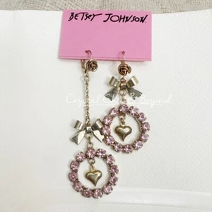 Betsey Johnson Bowknot Rose Herz Ohrhänger, asymmetrisch, Neu mit Etikett RAR - Bild 1 von 3