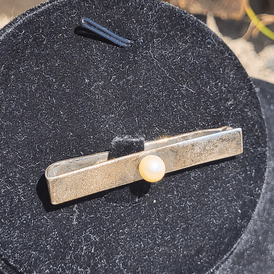 Broche de cabelo vintage prata esterlina e pérola 2" marcado esterlina - Imagem 1 de 4