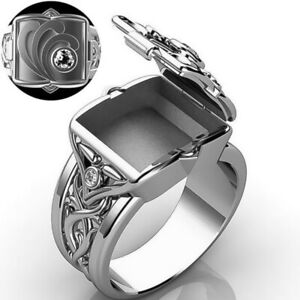 Men's Fashion Locket Box Rings "Love of Memory" Magic Box Ring Gift Size 7-13