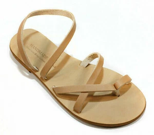 Greek Handmade Sandals Slide Leather Gladiator Ancient Style Lace-Up Women Shoes - Picture 1 of 4