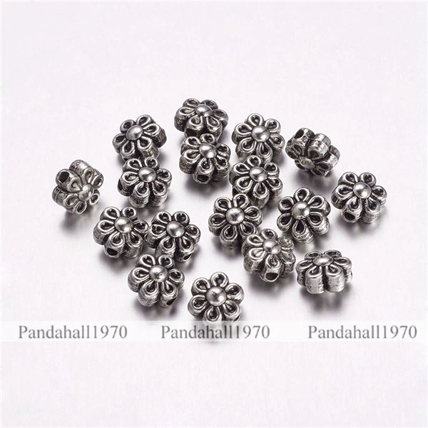 50 шт. антикварных серебряных акриловых бусин в стиле цветка CCB для изготовления ювелирных изделий 7,5x4,5 мм - Изображение 1 из 1