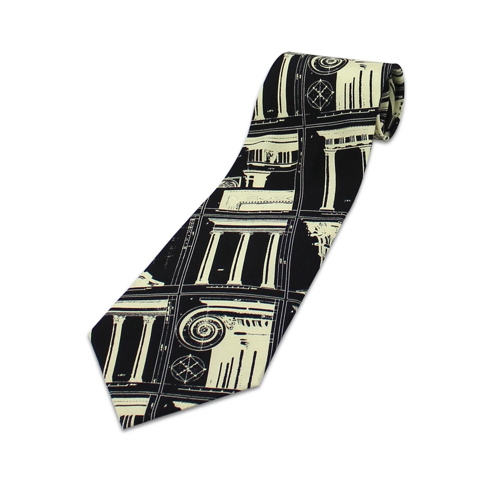 Gravata Vintage ACME Studio “Colunas Preto/Creme” 100% Seda por ROD DYER - NOVA - Imagem 1 de 1