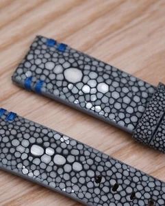 Double Pearl Gray Stingray Leather Handmade Watch Strap Band - Picture 1 of 3