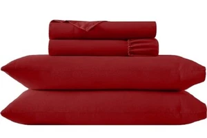4 Piece Set Hotel Luxury Bed Sheets Extra Soft Deep Pockets Easy-Fit Full Red - Picture 1 of 3