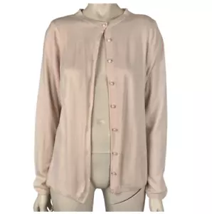 MARKS & SPENCER PINK LONG SLEEVE CARDIGAN SWEATER, PEARL BUTTONS SIZE EU 42 USA - Picture 1 of 6