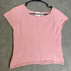 Liz Claiborne Top Womens Medium Pink Floral Shirt Short Sleeve - Picture 1 of 10