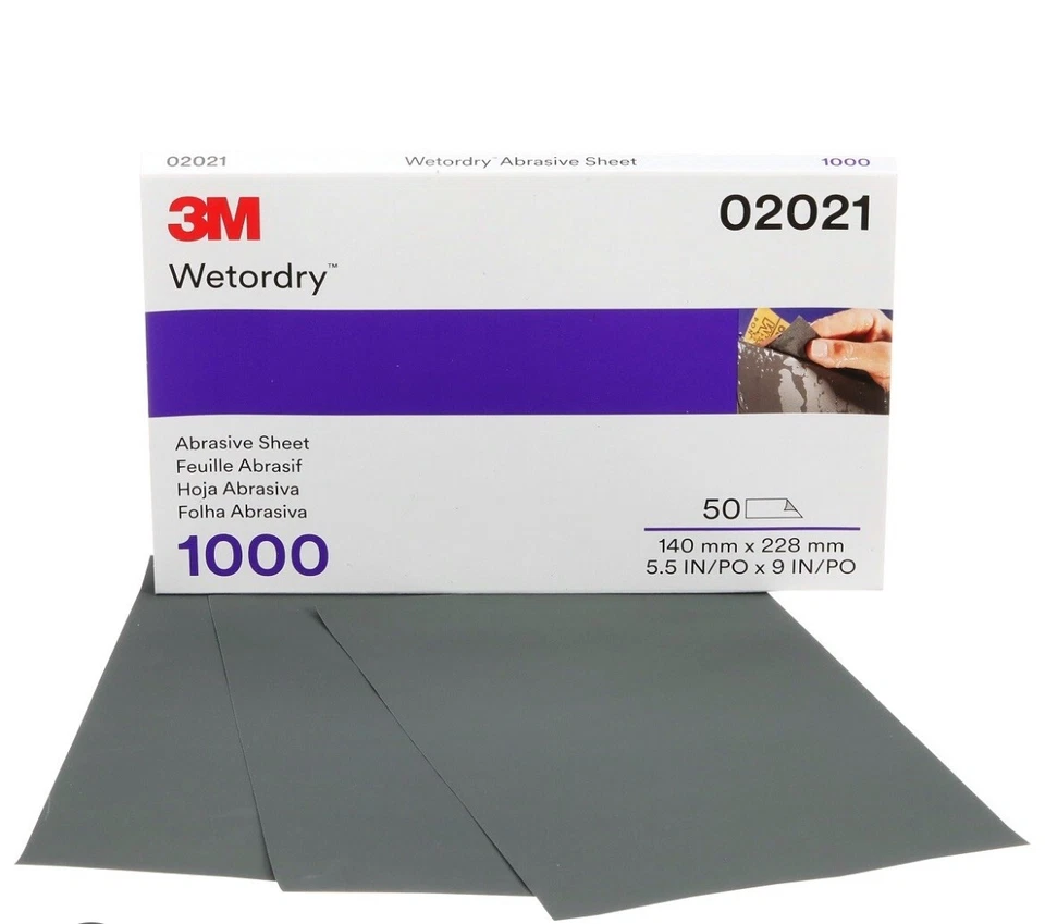 Papel de lija abrasivo Wetordry 3M 02021 2021 1000 grano pintura pulido reparación de automóviles (50ct) Foto 1 de 1