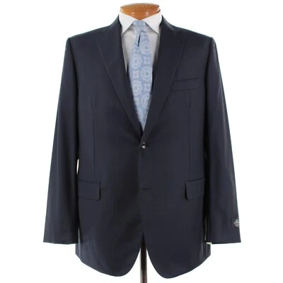 Traje de dos piezas de lana Belvest nuevo con etiquetas Super 130's talla 44L EE. UU. a rayas azules Foto 1 de 4