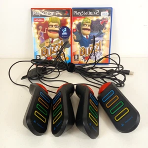 Playstation 2 PS2 Buzz Bundle 4 Controllers & 2 Games Big Quiz + Music Quiz - Picture 1 of 5