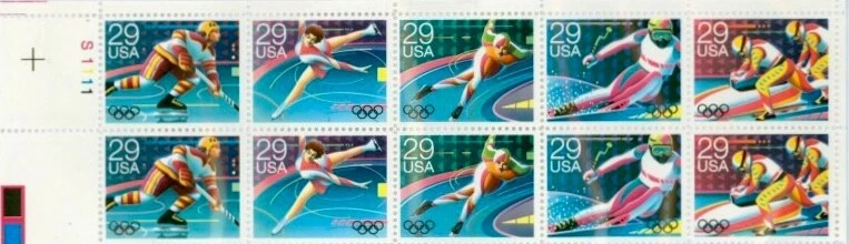 US #2611-2615 MNH Plate Block 1992 Bobsled Hockey Skating Skiing [UL #S1111] - Image 1 of 1