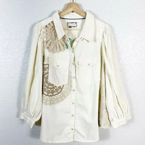 Giacca camicia Pilcro nuova con etichetta by Anthropologie donna occhielli pizzo buttondown taglia 2X - Foto 1 di 13