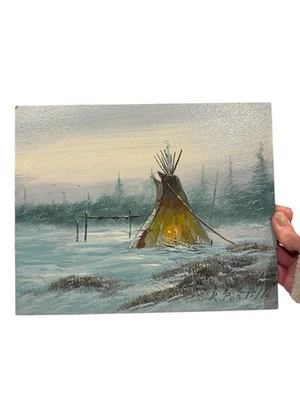 Original Oil Painting Teeppe Winter Landscape Snowy Signed No Frame 8 x 10 - Image 1 of 4