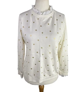 Boden Women's Cream Gold Spotty Sweater Medium Broderie Anglaise Collar Cotton - Picture 1 of 6