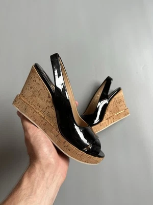 Sandalias Salvatore Ferragamo negras charol corcho cuña talla 6 Foto 1 de 4