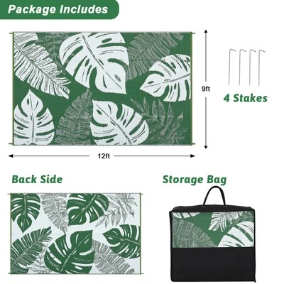 Outdoor Rug Plastic Straw Waterproof Patio Reversible Mat Leaf Outside Carpet - Image 1 of 4