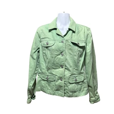 Villager By Liz Claiborne Mujer’s 6 Chaqueta Verde Denim Manga Larga Botón Completo Foto 1 de 4