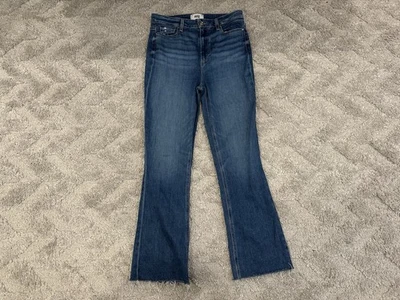 Pantalones de mezclilla PAIGE Claudine cintura alta acampanados dobladillo deshilachado pintorescamente desgastados talla 29 Foto 1 de 4