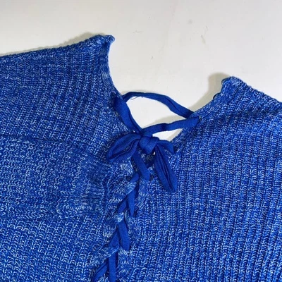 Kohl's Blue White Knit Lace-Up Back Sweater Size L Oversized Top Pullover - Image 1 of 4