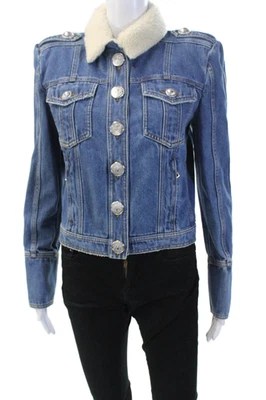 Balmain Women Collared Button Cotton Jacket Blue Long Sleeve Solid Size 38 - Image 1 of 4