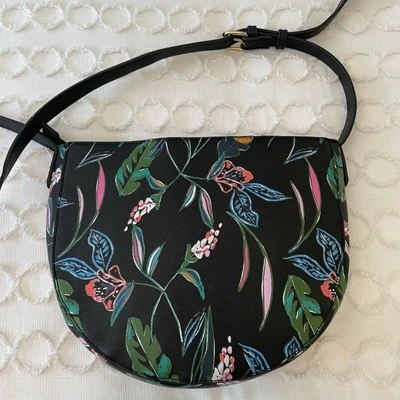 A New Day  Black W/Colorful Floral Tropical Pattern Crossbody Bag Purse - Image 1 of 4