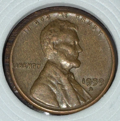 1959 d Copper Lincoln Wheat Ear One Cent Mint Error Circulated DDR DDO - Image 1 of 4