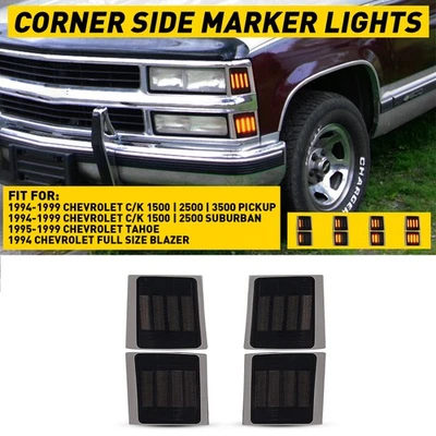 4X LED SEQUENTIAL AMBER CORNER LIGHTS FOR 1994-99 CHEVY C/K 1500 2500 3500 TAHOE - Image 1 of 4