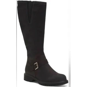 La Canadienne Hyacinth Buckle Boots Black Italian Suede Size 6.5 NWOB Waterproof - Picture 1 of 16