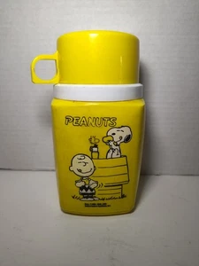 Vintage 1965 Peanuts Yellow & White Thermos Charlie Brown, Snoopy & Woodstock - Picture 1 of 7