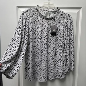 Adriana Papell Blouse Women’s Size Large 3/4 Sleeve Ruffle Neck Stretch NWT - Picture 1 of 9