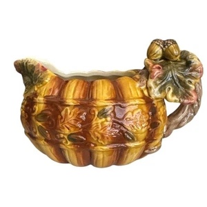 Majolica Autumn Thanksgiving Yellow Green Pitcher - Picture 1 of 10