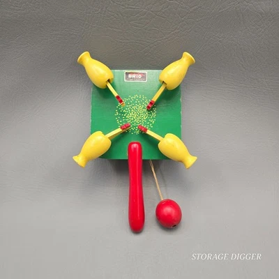 Cuerda de paleta de madera vintage de los años 50 Leksak Fran Brio picoteo pollos juguete Suecia Foto 1 de 4