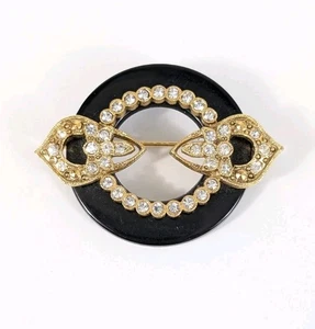 Black And Gold Circle Rhinestone Brooch - Picture 1 of 5