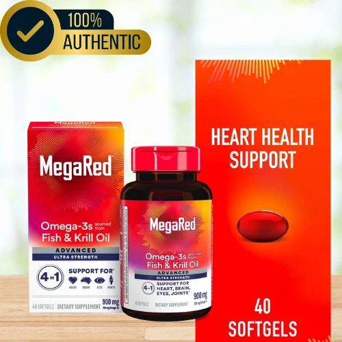 MegaRed Advanced Ultra Strength Omega-3s - 900 mg - 40 cápsulas blandas aceite de pescado y krill Foto 1 de 1