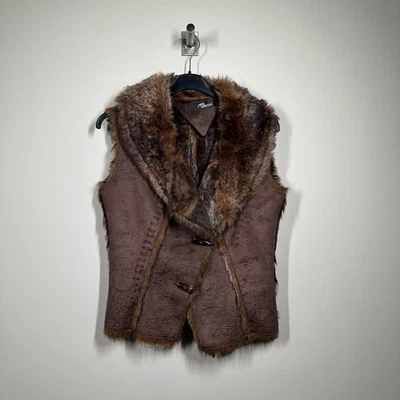 Chaleco de mujer y2K Jane Norman imitación gamuza/piel sintética cierre de botones Reino Unido 10 Foto 1 de 4