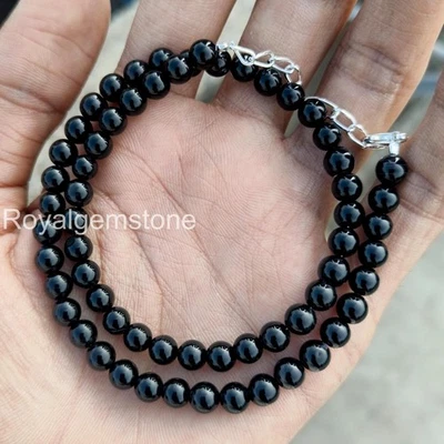 6mm Smooth Round Tourmaline Beaded Necklace, Black Tourmaline Bead Necklace 16in - Image 1 of 3