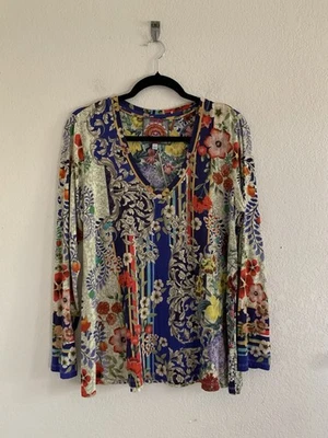 Johnny Was Wild Flower Favorite Swing Long Sleeve Tee Multi Women's Size Large - Image 1 of 4