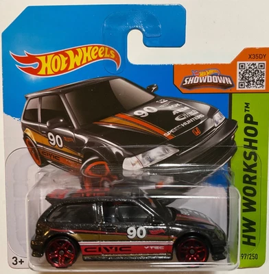 Tarjeta corta Hot Wheels 2015 HW Workshop 90 Honda Civic EF negra con protector Foto 1 de 3