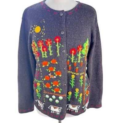 Cárdigan de Colección Susan Bristol Grande Bordado Otoño Cosecha Luna Parche Calabaza Foto 1 de 4