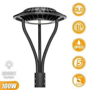 100W Led Circular Post Top Pole Light Dusk to Dawn Street Yard Area Lighting ETL - Picture 1 of 11
