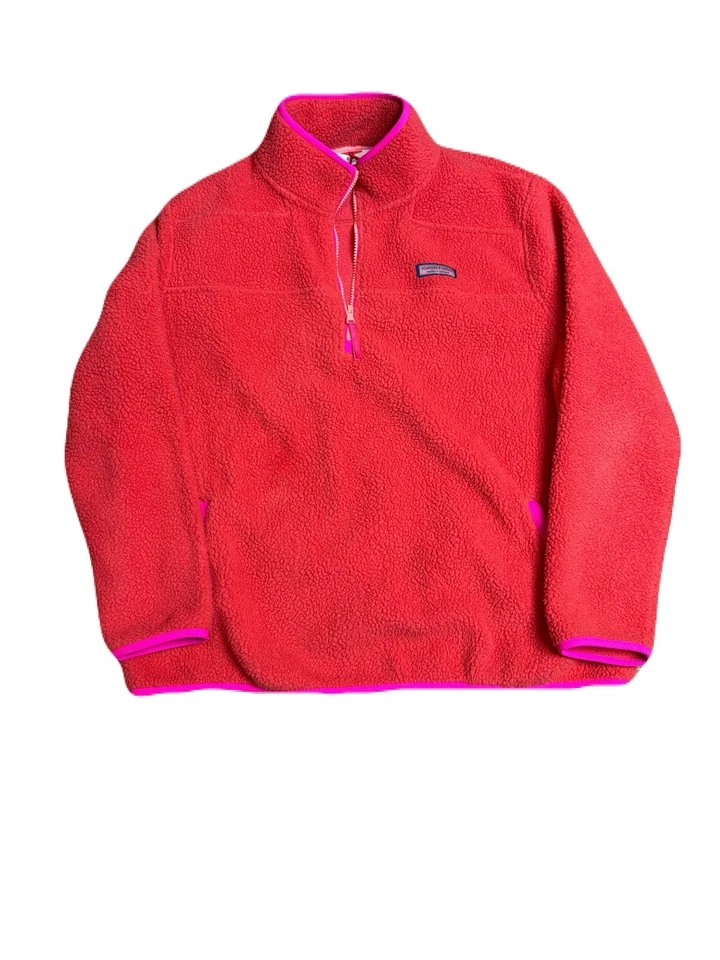 Suéter Pullover Vineyard Vines Para Mujer Rojo Sherpa Peluche Cuarto Cremallera Talla XL Foto 1 de 4