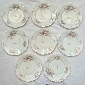 8 Antique Haviland & Co Limoges Blue Flower Porcelain Dinnerware Plates; C 1900 - Picture 1 of 16