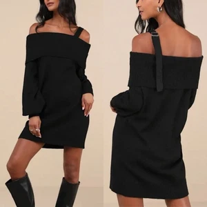 Nuevo con etiquetas Mini Vestido Suéter Lulu's Un Hombro en Negro - S - Imagen 1 de 8