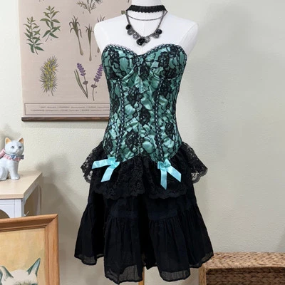 Винтажный 90-х годов Y2k Fredericks Hollywood кружева корсет верхний готический Лолита рейв сексуальный 36 - Изображение 1 из 4