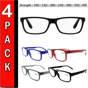 Reading Glasses Semi-Rimless Glass Scratch Resistant Lenses Rectangular 4-Pack - Picture 1 of 12