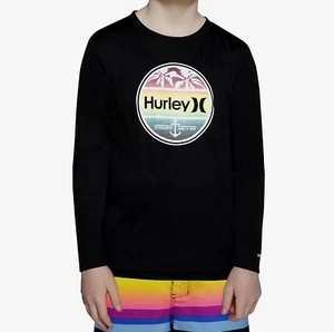 HURLEY Boys Sun Shirt Rash Guard Swim Top UPF 50+ Swimsuit Black Sz XS 4 NWT - Picture 1 of 3
