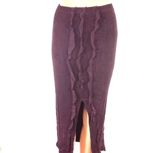 BELLMO Bodycon Long Skirt Size L Stretchy Crinkled fabric Burgundy Ruffles - Picture 1 of 6