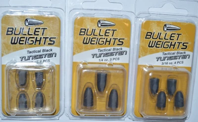 3 packs bullet weights tungsten sinkers worm assortment black 1/8 3/16 1/4oz - image 1 of 3
